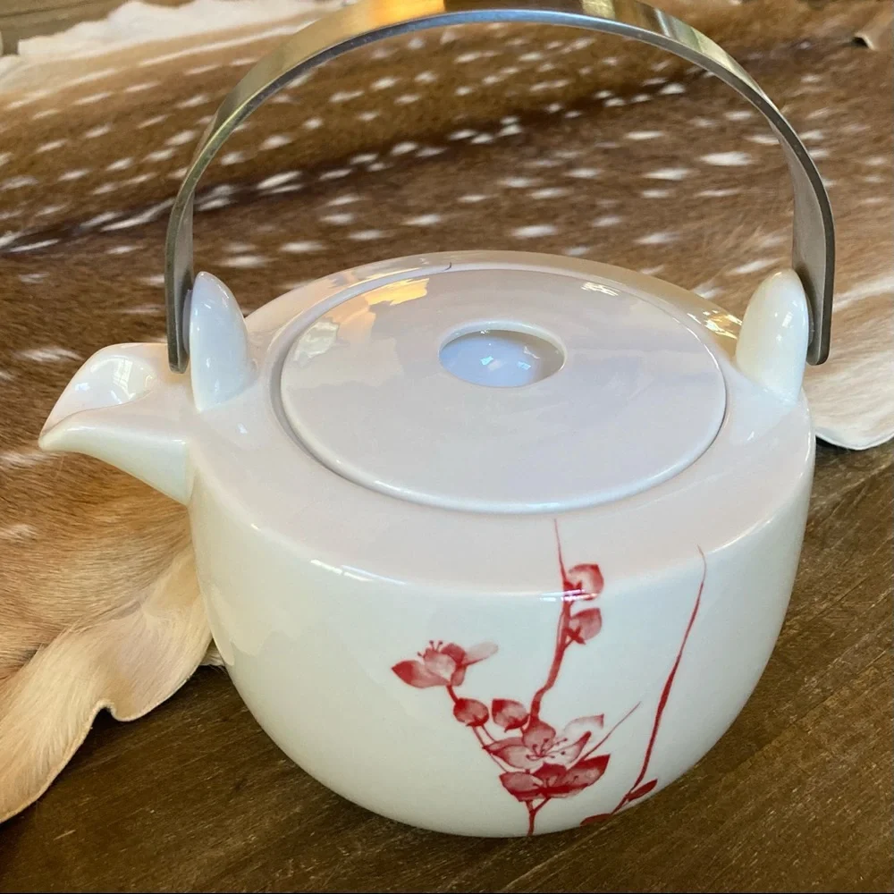 Crate & Barrel Cinnabar Floral Teapot